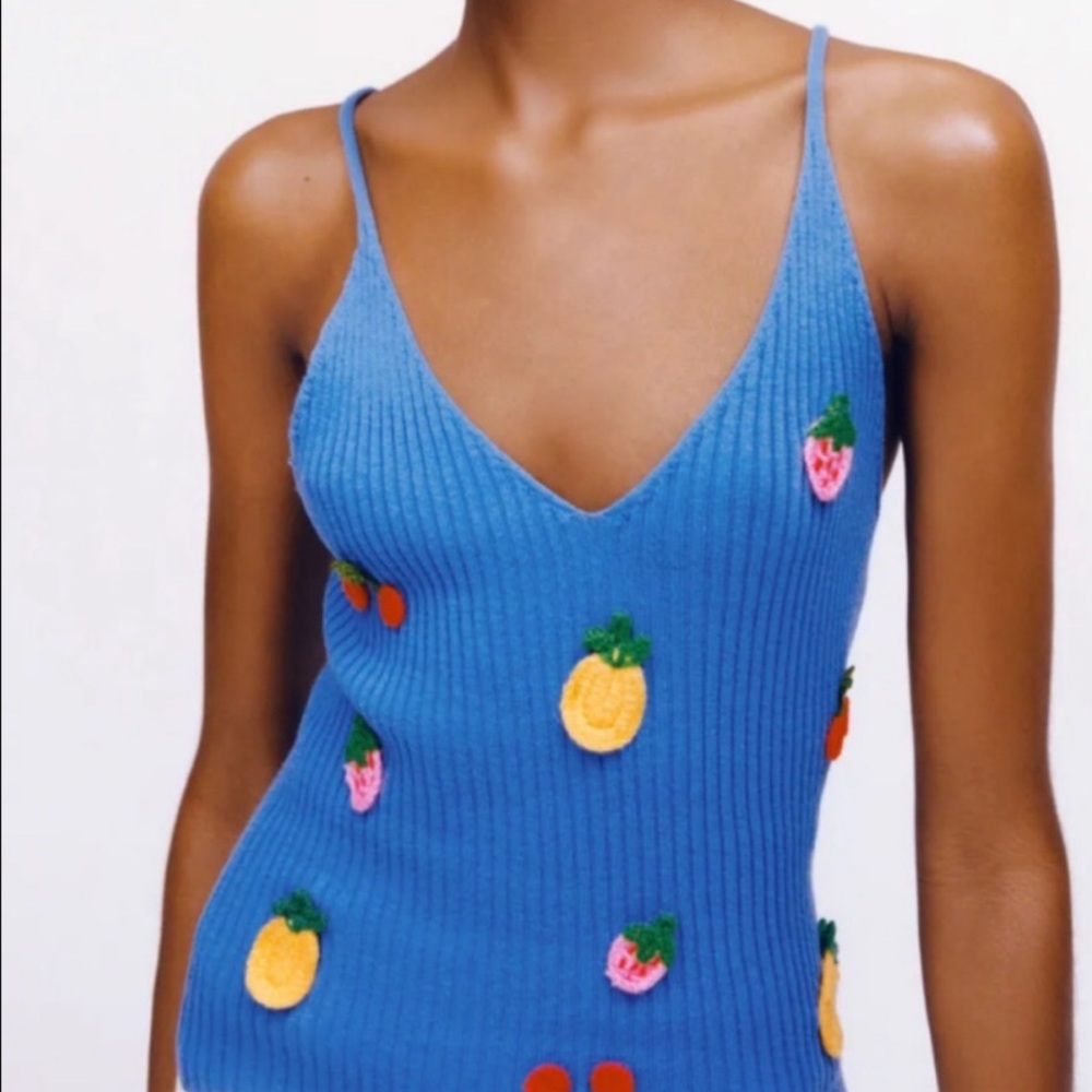 Zara embroidered fruit tank top